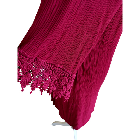 NAIF Womens Tie Keyhole Crochet Front Boho Dress Burgundy Medium 100% Rayon - Picture 11 of 13